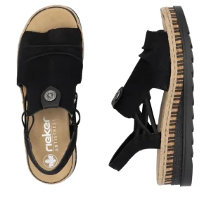 Rieker Ladies Black Elasticated Platform Open-Toe Sandal V7972-00