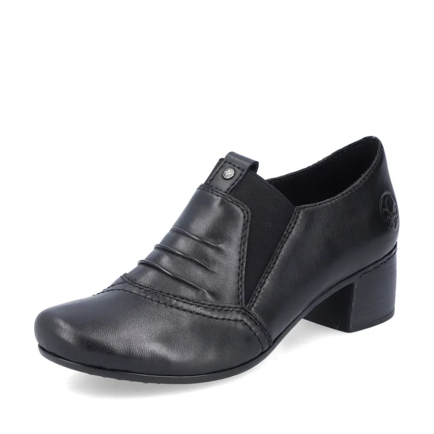 rieker_ladies_black_leath_0-1.webp Rieker Ladies Black Leather Elasticated Slip-On Block Heel Shoe 41657-00