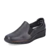 Rieker Ladies Black Leather Low Wedge Loafer Shoe 53766-01