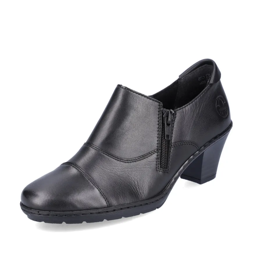 rieker_ladies_black_leath_0-2.webp Rieker Ladies Black Leather Zip Fastening Heeled Shoe 57173-02