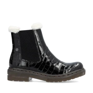 Rieker Ladies Black Patent Warm-Lined Gum Sole Ankle Boot 78250-00