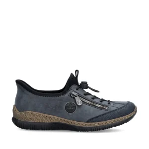Rieker Ladies Blue Combination Bungee Lace Slip-On Trainer N3267-14
