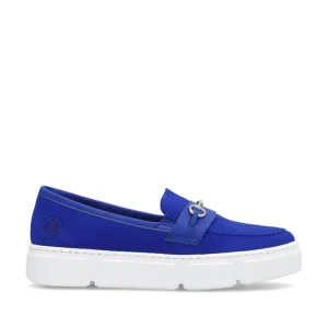 Rieker Ladies Blue Suede Leather Chain Loafer Shoe N5956-14
