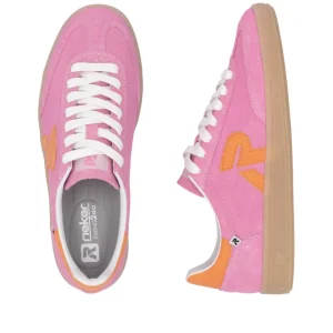 Rieker Ladies Evolution Pink Suede Leather Laced Trainer W2200-31
