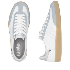 Rieker Ladies Evolution White/Blue Suede/Leather Laced Trainer W2200-84