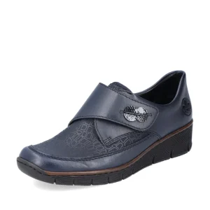 Rieker Ladies Navy Velcro Low Wedge Shoe 537C0-14