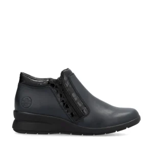Rieker Ladies Navy/Black Low Wedge Double-Zip Ankle Boot L4883-14