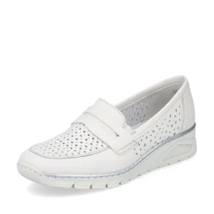 Rieker Ladies Off White Slip-On Low Wedge Loafer Shoe N3356-80