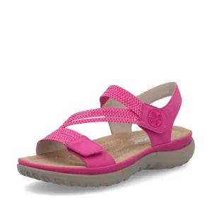 Rieker Ladies Pink Crossover Velcro Straps Sandal 64870-31