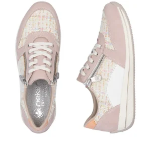Rieker Ladies Rose Pink Combination Lace/Zip Trainer N1100-31