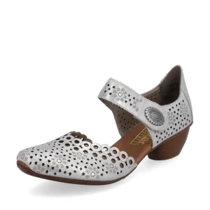 Rieker Ladies Silver/Platinum Combination Velcro Low Heel Shoe 43753-90