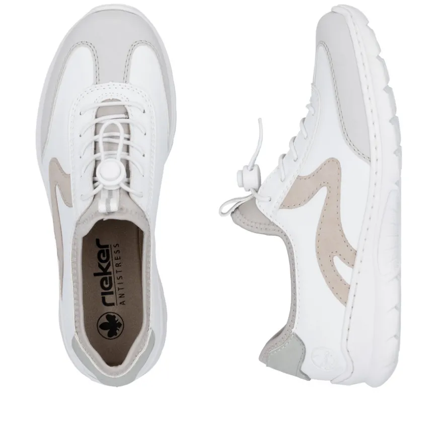 rieker_ladies_white_combi_1.webp Rieker Ladies White Combination Bungee Lace Trainer L32G9-80