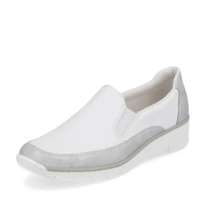 Rieker Ladies White/Silver Combination Wedged Slip-On Shoe 53796-80