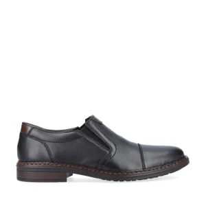 Rieker Mens Black Leather Wide Fitting Slip-On Shoe 17659-00