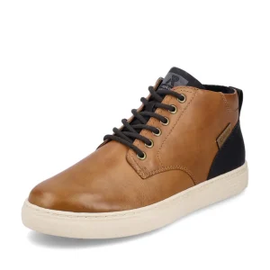 Rieker Mens Evolution Tan Leather Combination Laced/Zip Ankle Boot U0762-24