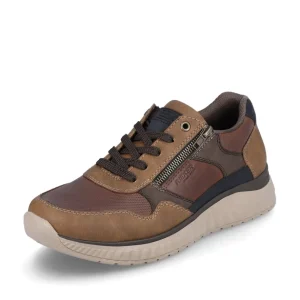 Rieker Mens Tan Combination Laced/Zip Trainer B0601-24