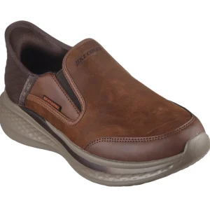 Skechers Mens Dark Brown Leather Hands Free Slip-Ins Trainer 205237/CDB