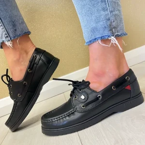 Susst Ladies Black Leather Boat Shoe GABY