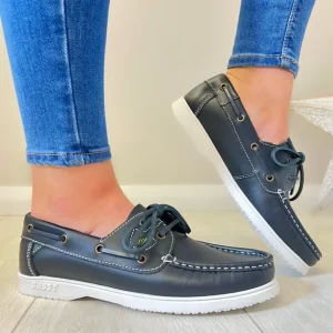 Susst Ladies Navy Leather Boat Shoe GABY