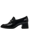 Tamaris Black Patent Block Heel Chain Loafer Shoe 24434-41 001