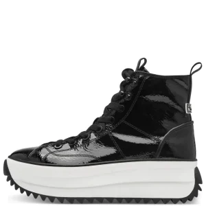 Tamaris Black Patent Hi-Top Platform Laced Boot 25291-43 018