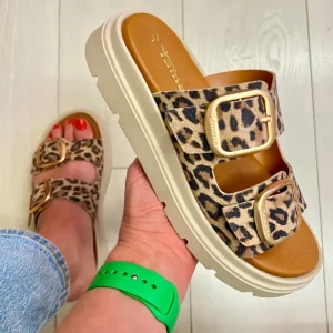 Tamaris Leopard Soft Leather Buckles Mule Slider 27239-42 360