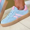 Tamaris Light Blue/Pink Suede Leather Combination Gum Sole Trainer 23723-44 880
