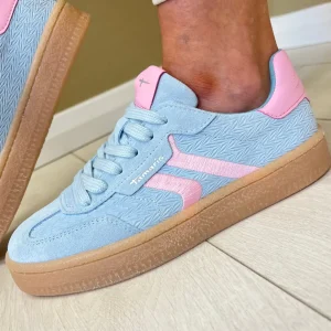 Tamaris Light Blue/Pink Suede Leather Combination Gum Sole Trainer 23723-44 880
