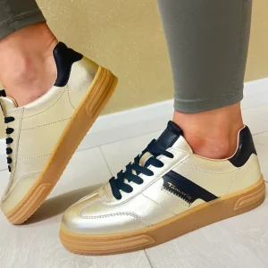 Tamaris Light Gold Combination Gum Sole Trainer 23788-42-933