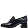Tamaris Navy Patent Block Heel Chain Loafer Shoe 24434-41 805