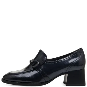 Tamaris Navy Patent Block Heel Chain Loafer Shoe 24434-41 805