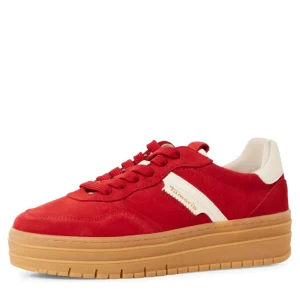 Tamaris Red Suede Leather Combination Gum Sole Trainer 23773-43-590