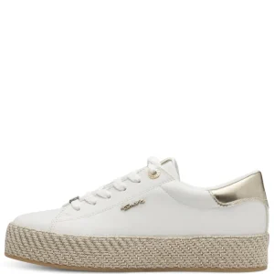 Tamaris White/Gold Combination Laced Trainer 23713-42-190