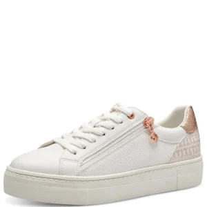 Tamaris White/Rose Gold Lightweight Laced/Zip Trainer 23313-41-119