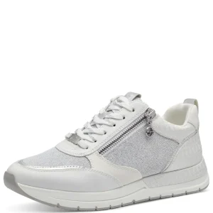 Tamaris White/Silver Sparkle Laced/Zip Trainer 23732-41-197