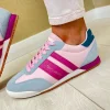 Teddy Smith Ladies Pink Combination Suede Leather Laced Trainer 120132