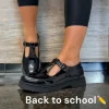 Teds Black Patent T-Bar Buckled Shoe CYBELE