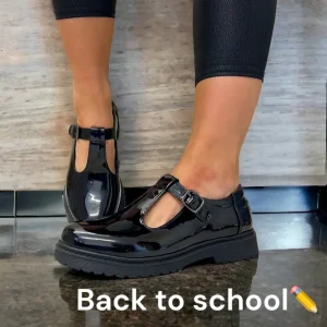 Teds Black Patent T-Bar Buckled Shoe CYBELE