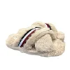 Tommy Hilfiger Ladies Merino Fur Cross Strap Home Mule Slippers 07551