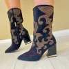 Una Healy Ladies Bling Vinyl Block Heel Cowboy Boot THROUGH THE FIRE