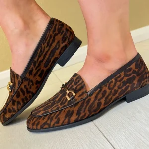 Unisa Ladies Leopard Print Gold Chain Loafer Shoe DAIMIEL