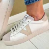 Victoria Ladies Beige Leather Combination Laced Trainer 1126142