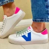 Victoria Ladies Blue/Pink Multi Leather Laced Trainer 1126171