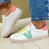 Victoria Ladies Green/Coral Multi Leather Laced Trainer 1126171