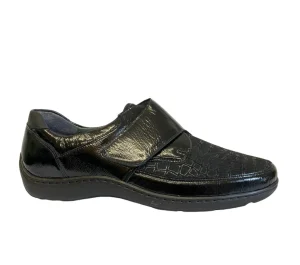 Waldläufer Ladies Black Patent Leather Velcro Stretch-Fit Shoe HENNI 496H31