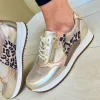 Waldläufer Ladies Gold/Leopard Leather Laced/Zip Trainer 752016