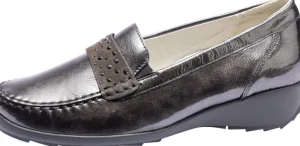 Waldläufer Ladies Grey/Black Patent Leather Loafer Shoe HANIN 348501