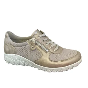 Waldläufer Ladies Light Gold Leather Lightweight Laced/Zip Trainer H89001