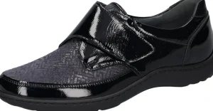 Waldläufer Ladies Navy Patent Leather Velcro Stretch-Fit Shoe HENNI 496H31