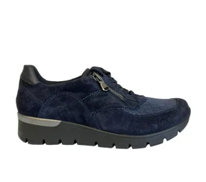 Waldläufer Ladies Navy Suede Leather Laced/Zip Shoe RAMONA 626K02